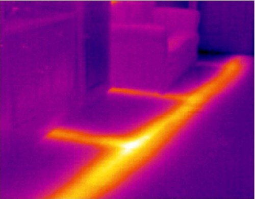 Thermal image showing location of central heating pipes
