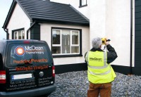 McClean Thermal Imaging van and Donagh McClean conducting a thermal imaging survey of a house to check for missing cavity wall insulation. Thermal Imaging Surveys, Donegal, Ireland