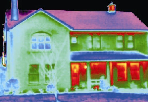 Thermal image of a home showing the areas where insulation is poor around the windows and doors -  McClean Thermal Imaging Surveys, Donegal, Ireland