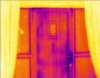 Thermal image of wooden panel door showing thermal bridging and air infiltration